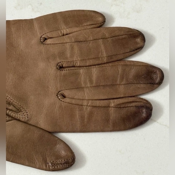 Vintage Women’s Medium Brown Soft Leather Lined Short Gloves by Grandoe Sz 7 - Picture 3 of 7